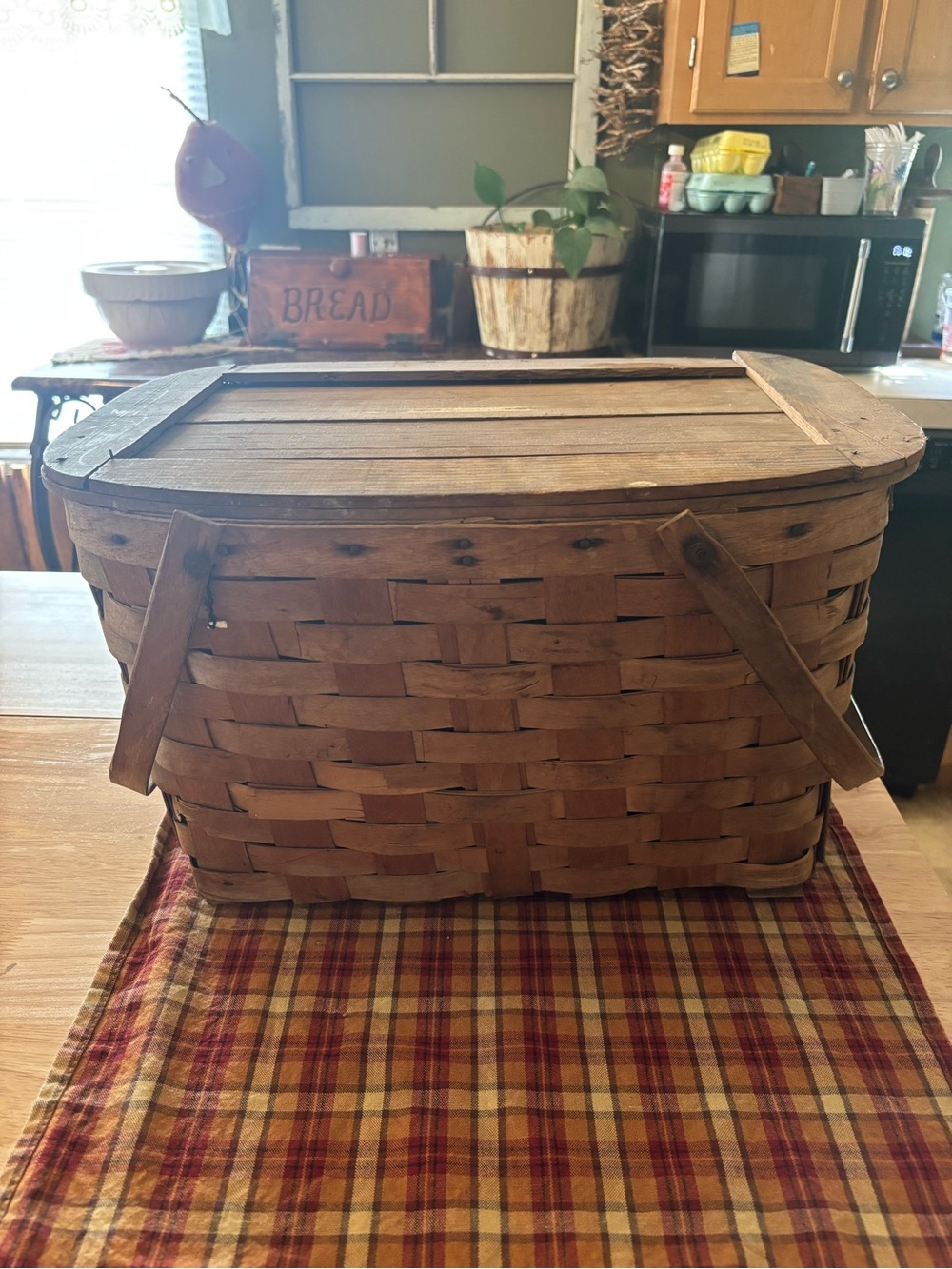 Rustic Brown Woven Wood Storage Basket - Brand Unspecified
